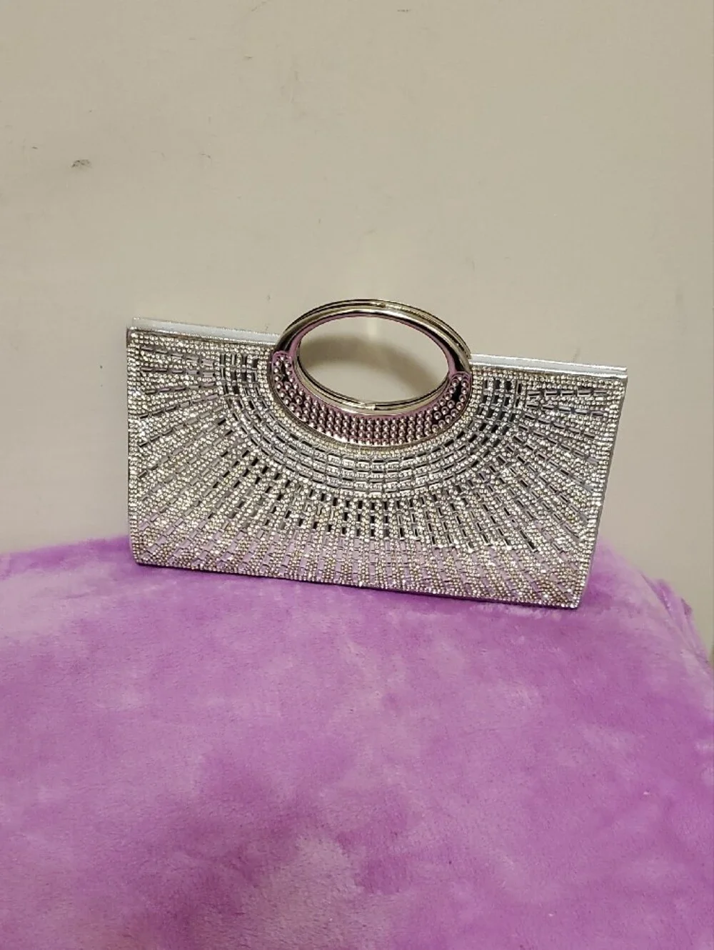 PrettyLittleThing Silver Crystal Embellished Clutch